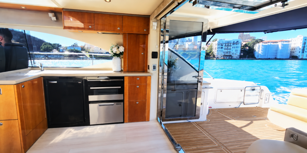 Saloon doors open to the aft deck